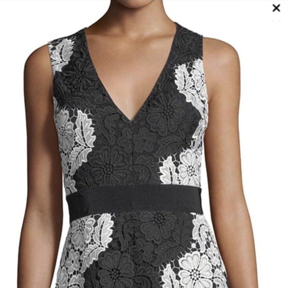 Alice + Olivia Patrice A-Line Lace Dress Black White Size Size 8 - Picture 13 of 14